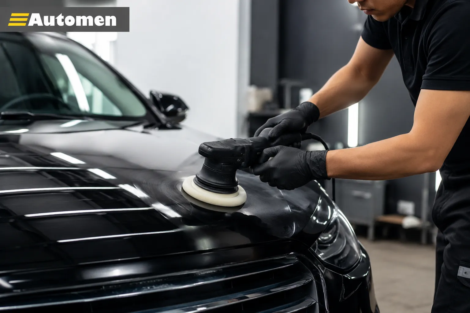 Professional car detailing service restoring shine to black car paint in Delhi NCR